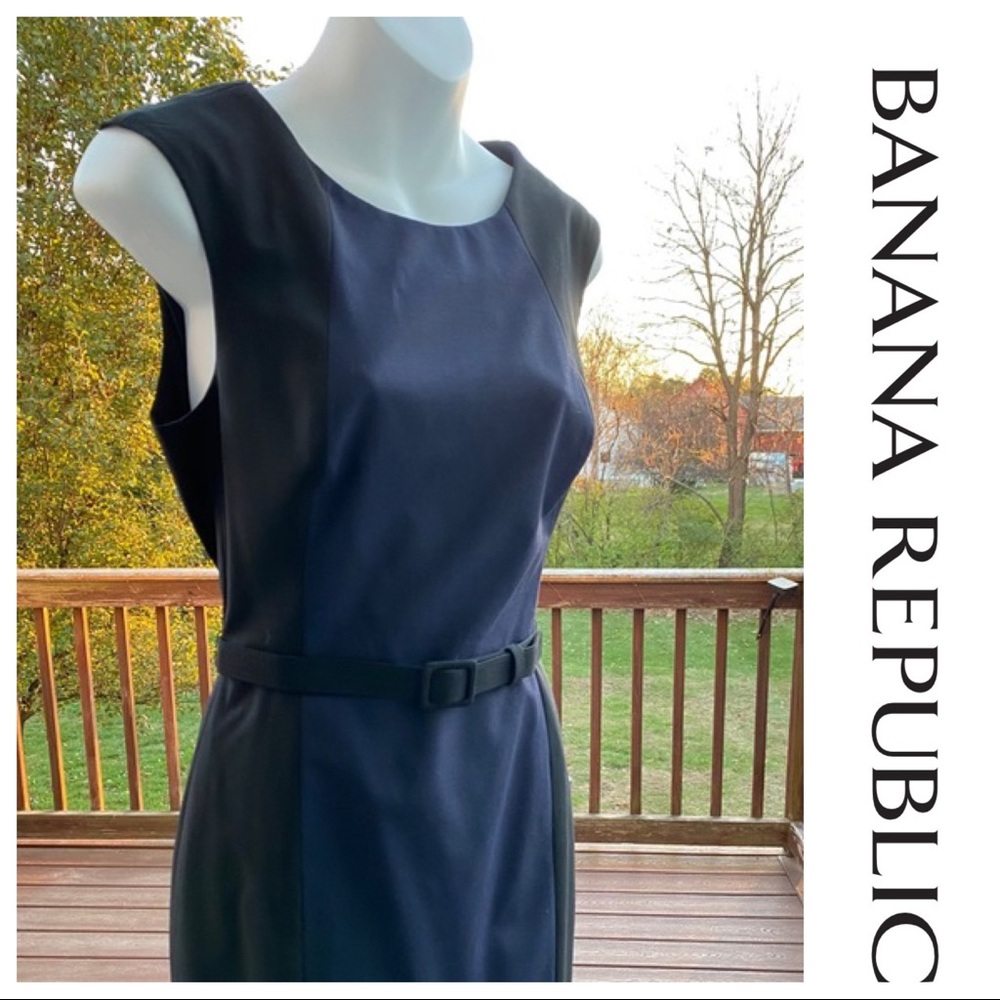 NWT Navy & Black Banana Republic Belted Sheath Dress, 4 - Picture 15 of 15